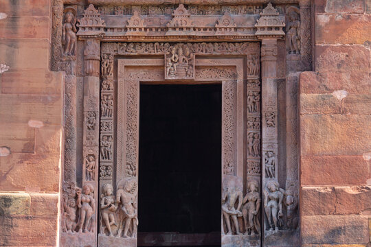 India, Uttar Pradesh, Lalitpur, Beautiful Carvings of Hindu Deities and Dwarapala's on the Entrance Garbhagriha of Ancient Shri Dashavtara Lord Vishnu Temple.