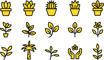 Plant and Botanical Icons Set – Nature, Growth, Leaves, Gardening, Eco Elements