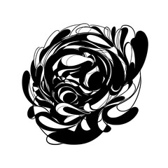 Abstract Black and White Floral Vector Illustration | Intricate Swirling Line Art Flower Design for Coloring Book, Tattoo, and Zen Pattern Concepts