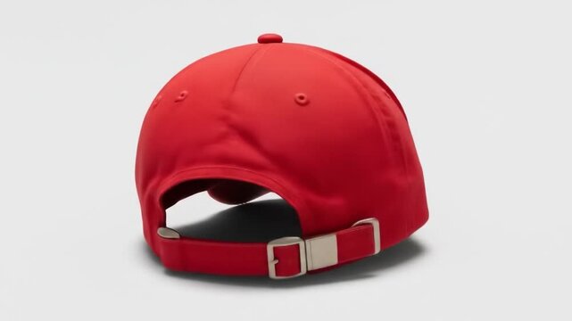 Display of a modern red baseball cap in various angles on a plain white background to show design