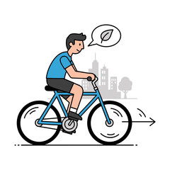 Fototapeta premium Young man riding a bicycle with an eco friendly thought bubble.