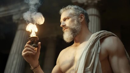 Prometheus light carrier: heroic bringer, blazing torch, mythic tale, divine element, sacred energy, radiant flame, ancient myth, celestial heat, glowing strength, eternal power, symbolic spark,