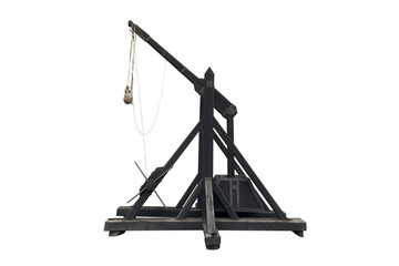 wooden medieval throwing machine trebuchet isolated on white background