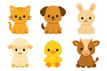 Fototapeta premium Cute farm animals set: adorable cartoon characters in flat design