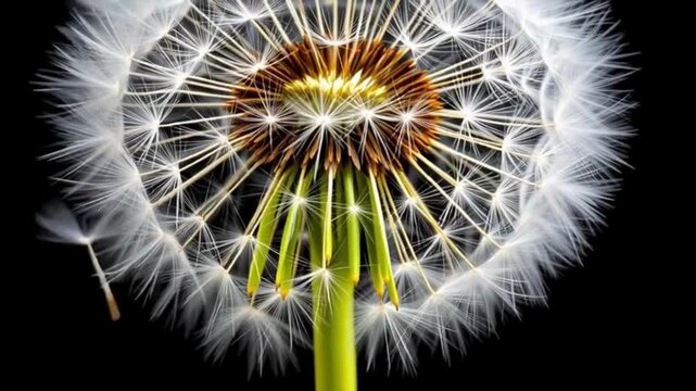 A dandelion s delicate dance scattering seeds on the wind symbolizing new beginnings with black
