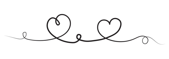 One line art heart vector. Line art, one continuous line, simple, hand drawn and sketch style. Heart line scribble style decoration element. Hand drawn linear love heart design icons. 