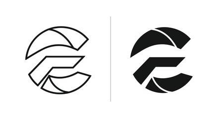 Abstract Geometric Letter E Logo Design with Outline and Solid Versions