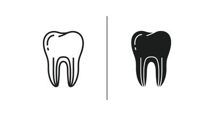 Tooth icon set with outline and solid glyph for dentistry and oral health
