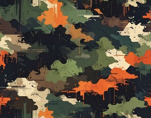 Modern camouflage pattern with abstract shapes and splatters design background