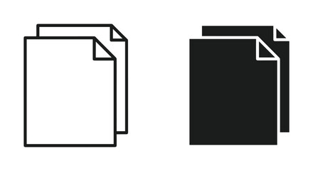Stacked Document File Icons: Outline and Solid Black Glyph Versions with Folded Corner - Vector Set for UI, Office, and Digital Applications