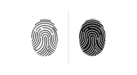 Two Fingerprint Icons: Biometric Identification and Security Symbols in Outline and Solid Black & White Styles