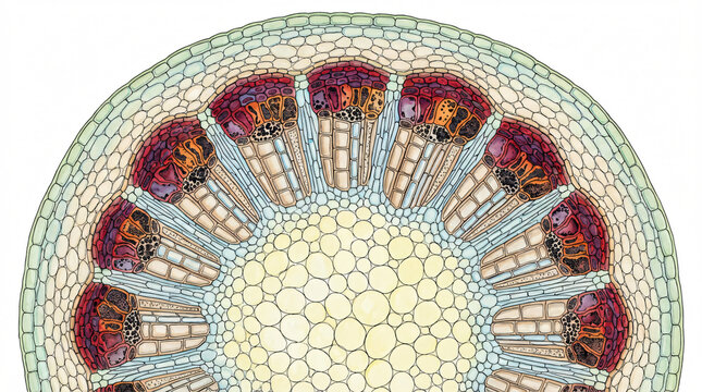 Plant Stem Cross-Section with Detailed Vascular Bundle Structure