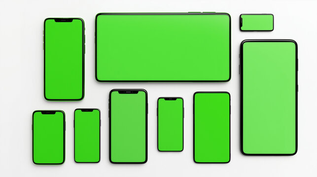 op View Smartphone Mockup Set with Green Screen on White Background
