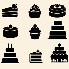 Cake Icon Set Celebration party
