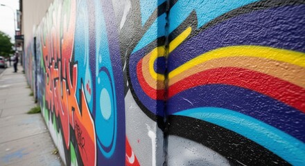 Detailed shot of vibrant street art graffiti on a city wall