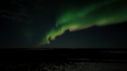 Northern Lights over snowy Lapland landscape at night