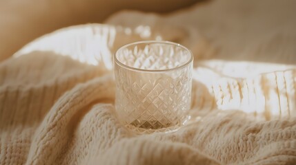 Glass Candle Holder on Cream Knit Fabric