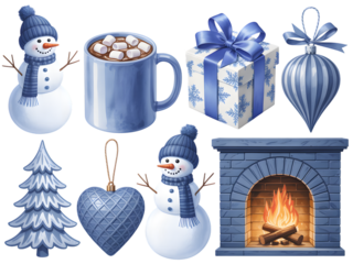 Blue winter holiday objects isolated on transparent background