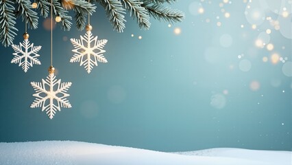 christmas greeting card with hanging snowflake decoration vector illustration
