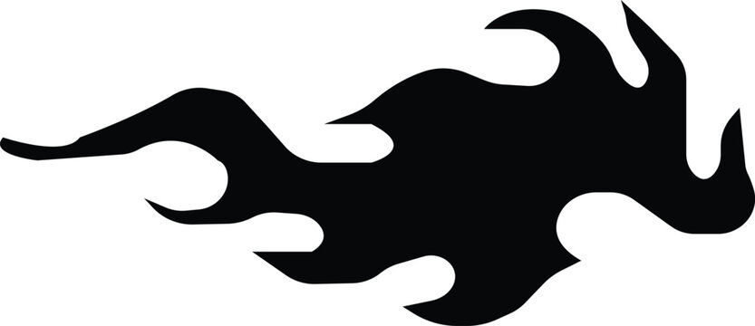 Black flame icon in flat style, fire silhouette with tribal blaze shapes and decorative heat graphic , monochrome burning element pack with synonym illustration