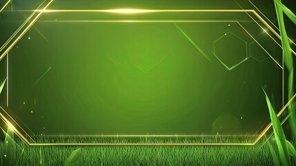 A vibrant lime-green background with a glowing golden hexagonal frame