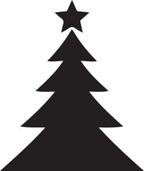 Obraz premium A black silhouette of a Christmas tree with a star on top, isolated on a white background.