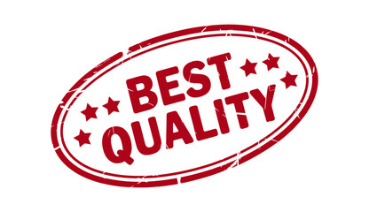 Red oval stamp with the words best quality and stars around the edge on white background
