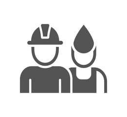 Illustration of two people one wearing a hard hat and the other with a water drop hat