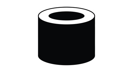 Abstract cylinder shape with hollow center in black and white silhouette