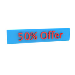 Bright blue banner with red 50 percent offer text on Glossy 2026 numbers standing on shiny golden blocks,png