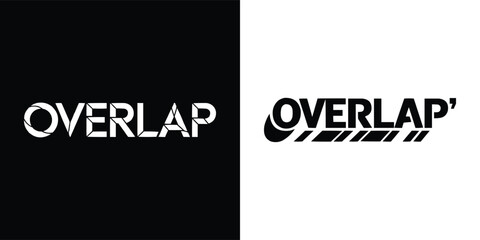 Modern overlap typography logo design in black and white with bold geometric letter shapes and abstract sliced elements