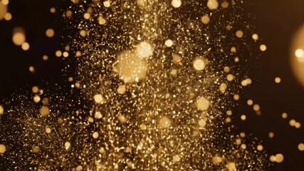 Golden Particle Shower Overlay - This video showcases a dense vertical shower of golden particles, creating a glittering and sparkling rain-like effect. - Powered by Adobe