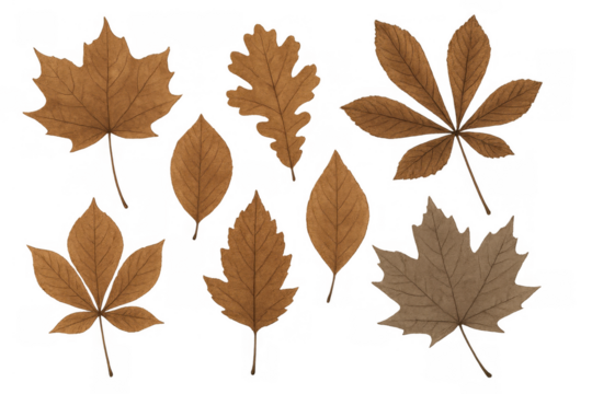 Autumn leaves collection featuring a variety of fall foliage, seasonal brown and dried maple, oak, chestnut tree leaves - Powered by Adobe