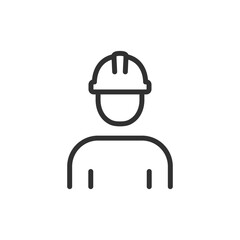 Worker in helmet, linear icon. Construction and labor safety concept. Line with editable stroke.