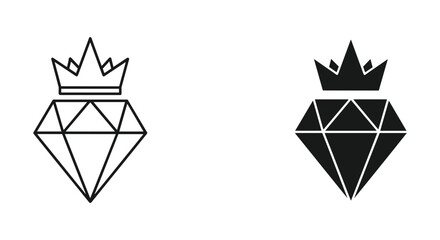 Crowned Diamond Icon Set: Outline & Glyph