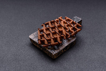 Belgian waffles, a healthy sweet breakfast dessert, food background. Belgian waffles