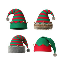 Festive Elf Hats A Collection of Holiday Headwear isolated on transparent background	
