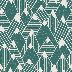 Green Snowy Geometric Mountains background pattern print. Ideal for seasonal gifts and decorations. Perfect for fabric, wallpaper, wrapping, scrapbooking and stationery. Surface pattern design.