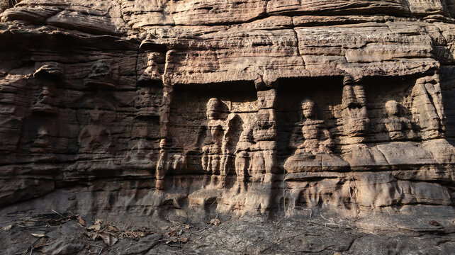 India, Uttar Pradesh, Lalitpur, Ancient Rock Carving Buddha Caves of Deogarh, Sculptures of Lord Buddha From 6th Century, 