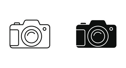 Vector Camera Icon Set: Outline and Solid Black Digital Camera Symbols
