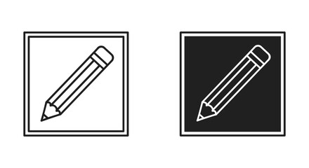 Pencil Edit Icon Set, Black and White Outline in Square Frames
