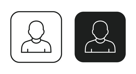 User Profile Icon Set - Generic Person Avatar in Black Outline and Inverted White Outline Versions