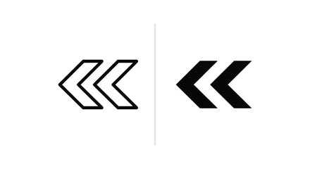 Double Left Arrow Icons: Outline and Solid Versions for UI and Navigation