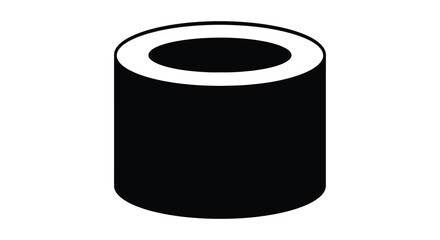 Isolated black cylinder shape with white ring silhouette