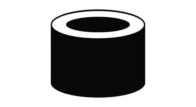 Isolated black cylinder shape with white ring silhouette