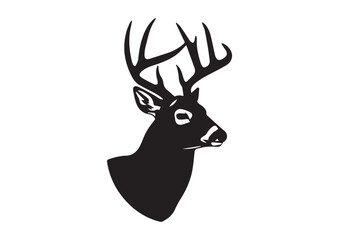 Whitetail Buck Head Silhouette, Deer Head Vector Illustration © ghaffar