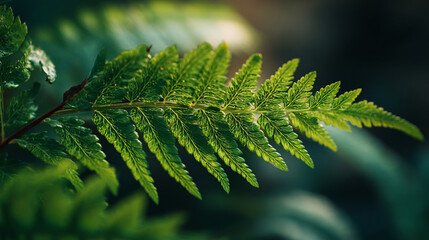 Macro detail of fern leaves with soft backlight, natural texture