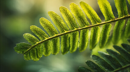Macro detail of fern leaves with soft backlight, natural texture