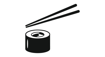 Sushi roll with chopsticks minimalist black and white food silhouette © Kuntol02