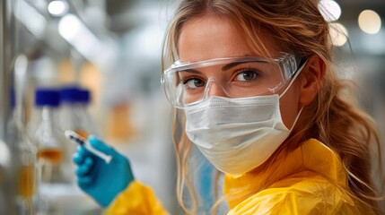 Nurse preparing an injection in a hospital room while maintaining strict hygiene and safety protocols